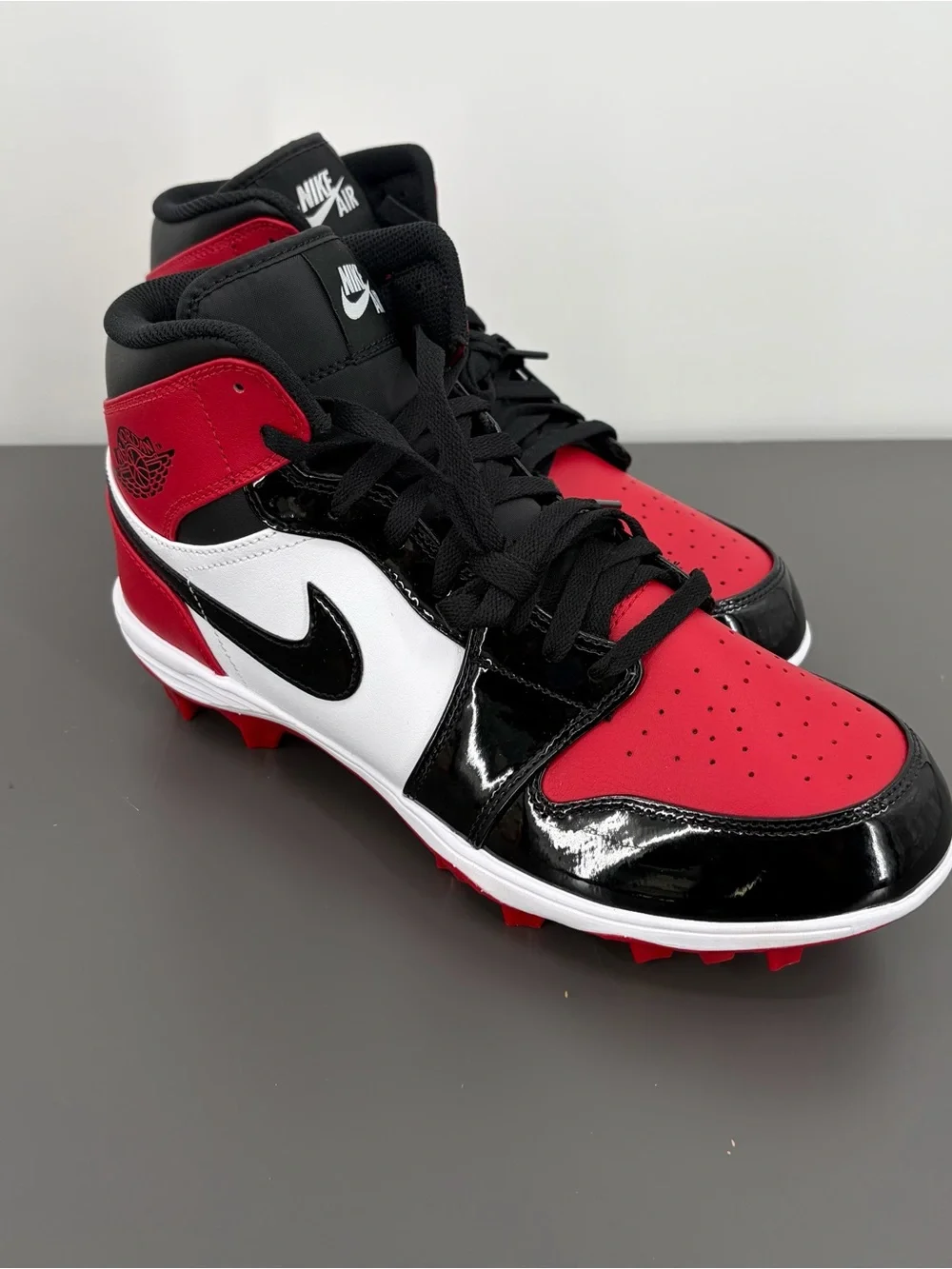 New Men’s Nike Air Jordan 1 MID TD Red Black Baseball Cleats FJ6805 601